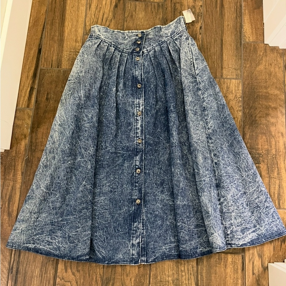 Vintage Wash Blue Midi Skirt